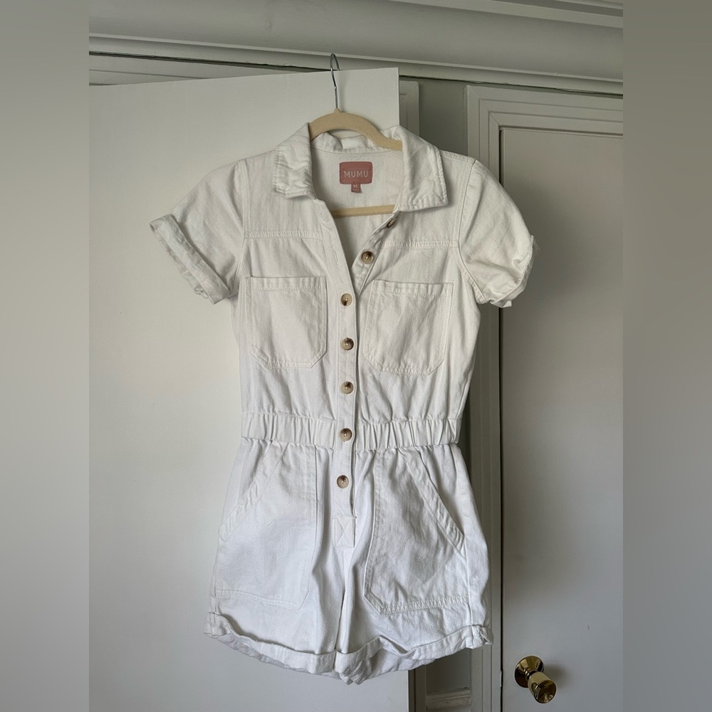 White Jean Romper